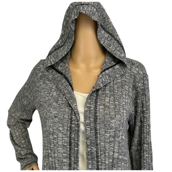 Zenergy Chico's 1 Vanya Hooded Rib Knit Long Cardigan Jacket Sweater Gray Size M - Picture 6 of 12